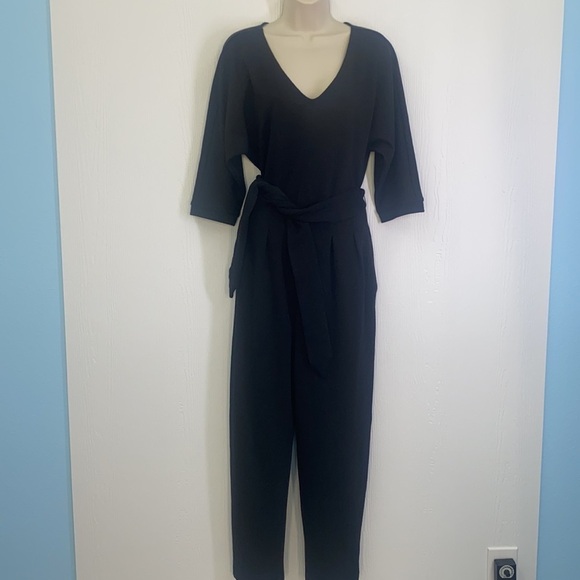 By Anthropologie - Black Woven VNeck Wide Leg Jumpsuit Size Small - Picture 2 of 13